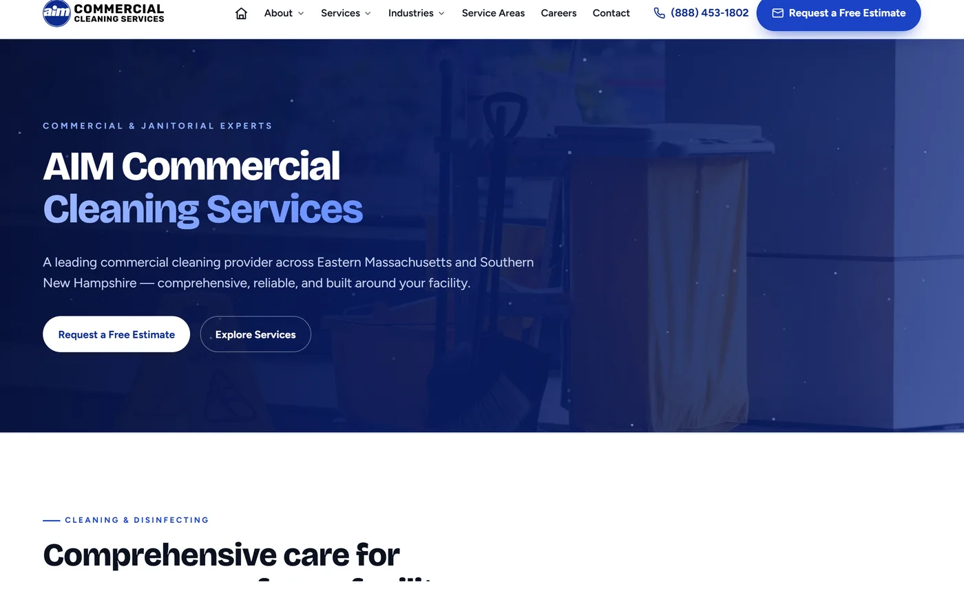 AIM Commercial Cleaning Services website homepage