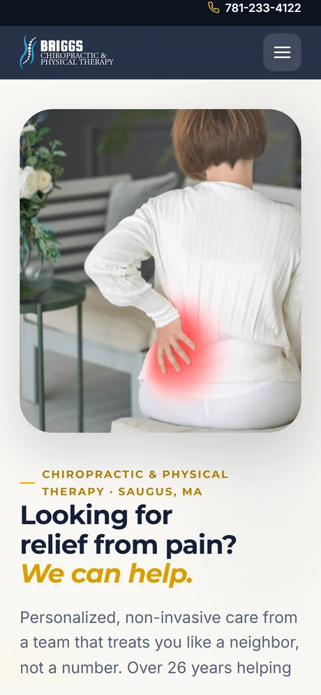 Briggs Chiropractic & Physical Therapy homepage — mobile view